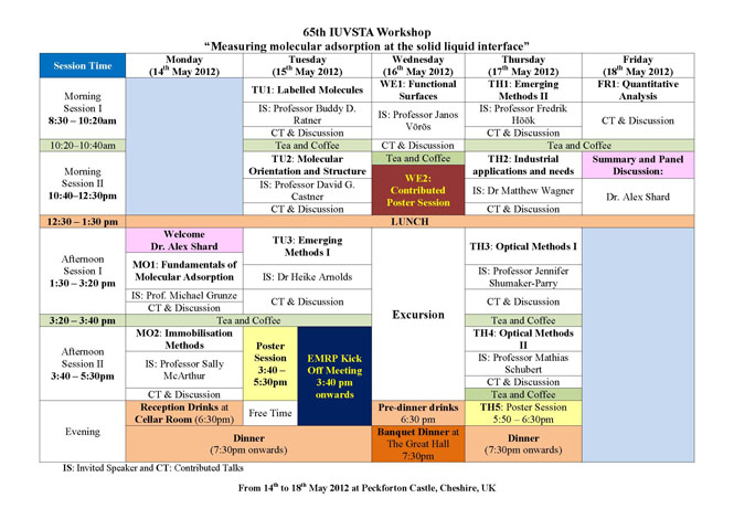 65th IUVSTA Workshop at-a-glance programme